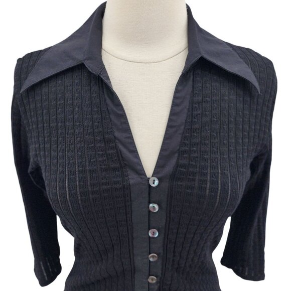 Rayure Paris Womens Medium / 44 Top Textured Black Collared Button Down Goth - Picture 3 of 11